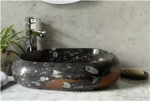 Fossil Marble Sink, Black Marble Basin,Marble Sink
