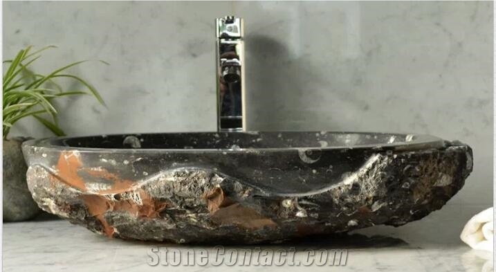 Fossil Marble Sink, Black Marble Basin,Marble Sink