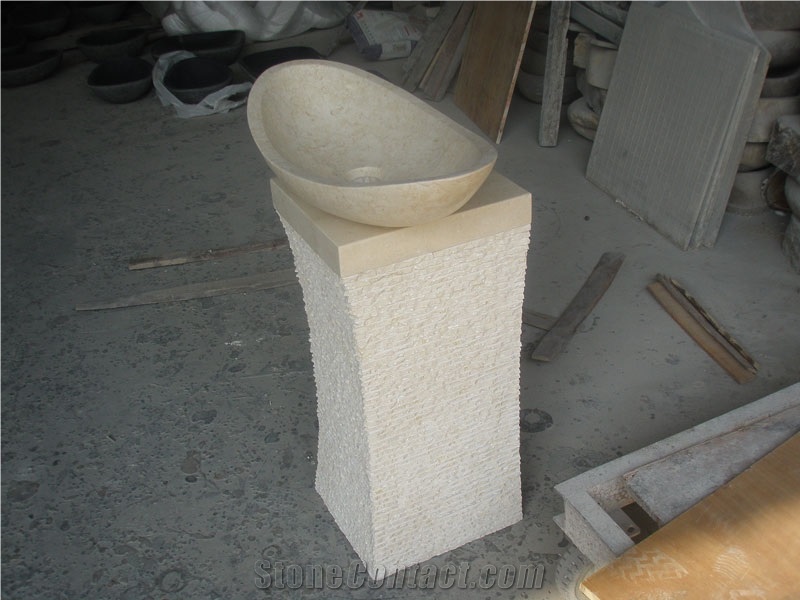 Galala Beige Marble Pedestal Sinks,Marble Basins
