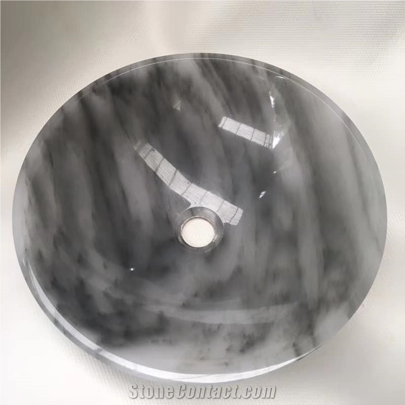 Grey Marble Bath Vessel Sink Round Wash Basin
