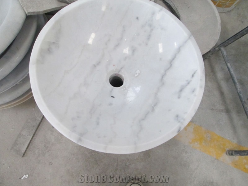 Guangxi White Marble Bath Round Vessel Sink