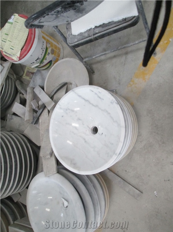 Guangxi White Marble Bath Round Vessel Sink
