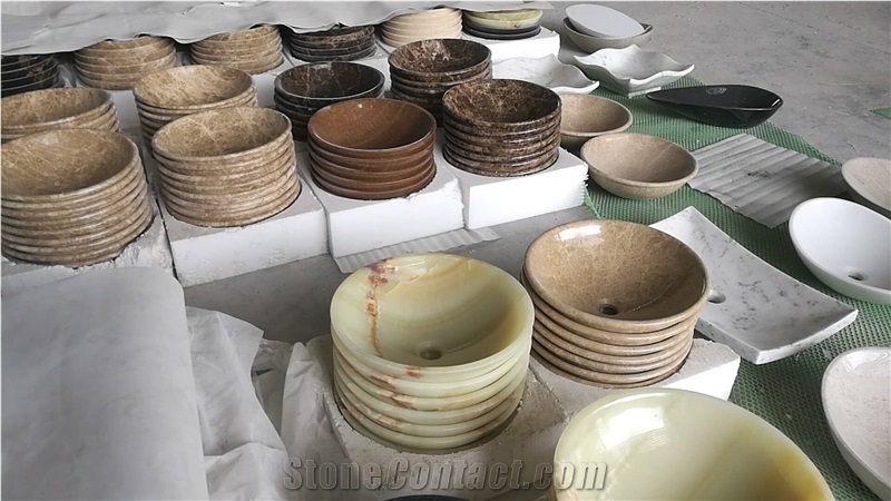 Light Emperador Marble Bathroom Vessel Sinks
