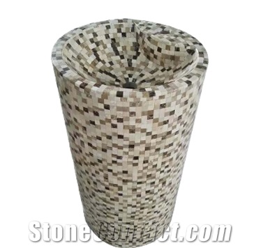 Marble Mosaic Pedestal Sink Standing Wash Basin