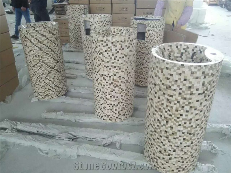 Marble Mosaic Pedestal Sink Standing Wash Basin