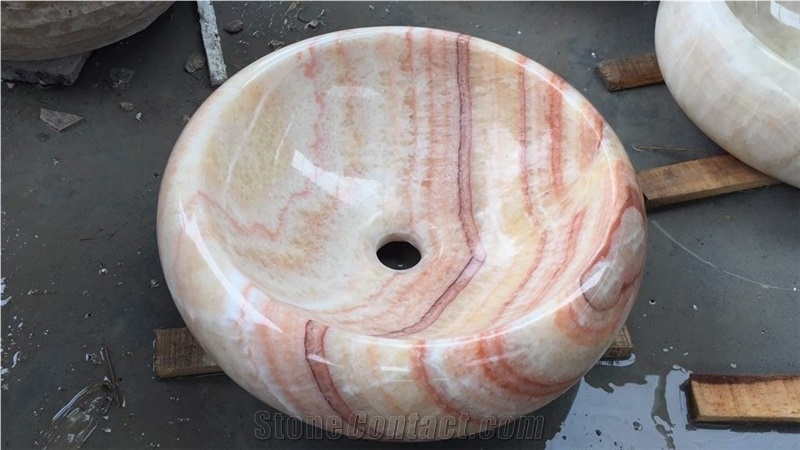Pink Onyx Round Sinks,Nature Stone Bathroom Basins