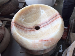 Pink Onyx Round Sinks,Nature Stone Bathroom Basins