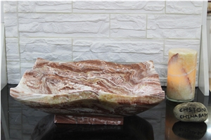 Red Onyx Bath Square Wash Basin Stone Vessel Sinks