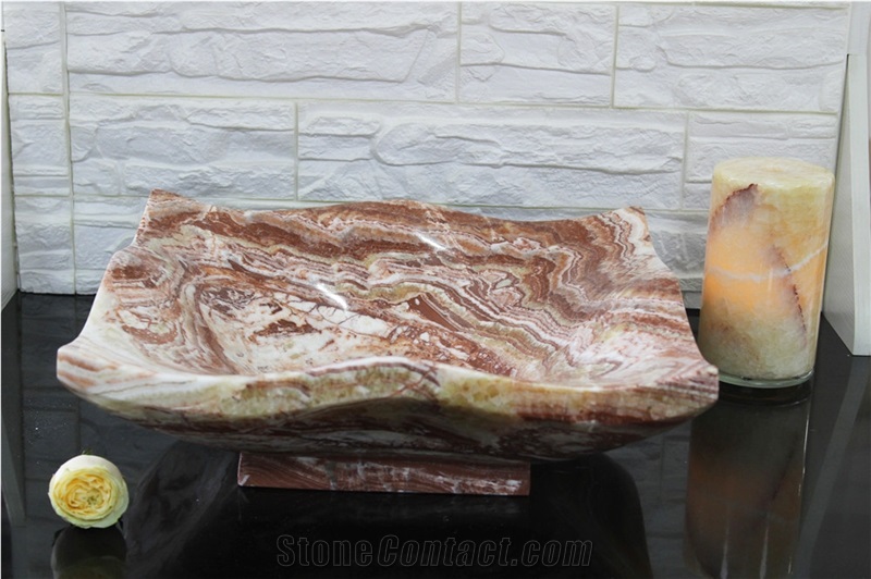 Red Onyx Vessel Sinks,Nature Stone Bathroom Basin