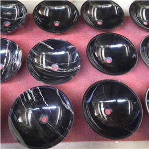 Silver Dragon Marble Sink,Black Marble Round Basin