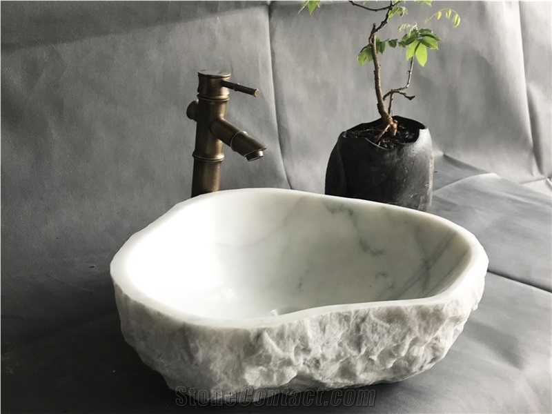 Snow White Marble Wash Basin Irregular Sink