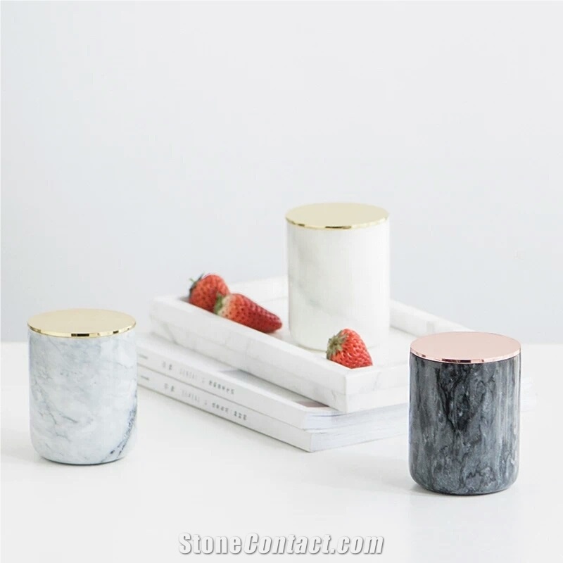 White Marble Bath Canister,Dispenser,Candle Holder