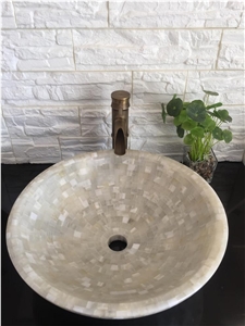 White Onyx Bath Basins, Onyx Mosaic Vessel Sinks