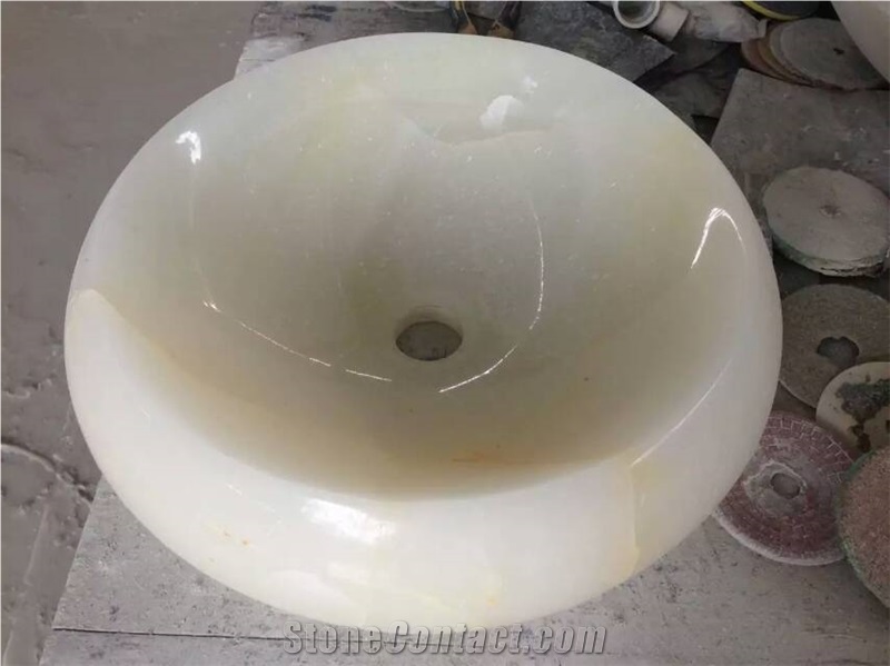 White Onyx Round Sinks,Nature Stone Wash Basins