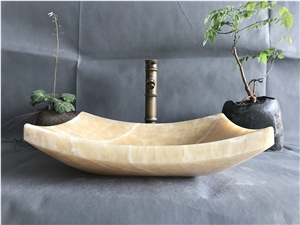 Yellow Onyx Bathroom Square Vessel Sinks