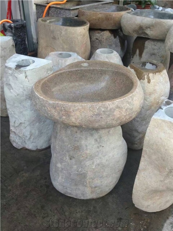 Yellow Riverstone Pedestal Sinks Standing Basins