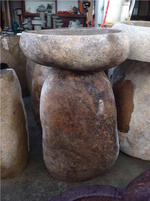 Yellow Riverstone Pedestal Sinks Standing Basins