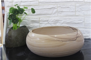 Yellow Sandstone Bath Round Wash Basin Vessel Sink