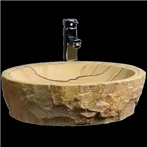 Yellow Sandstone Round Bath Vessel Wash Basin