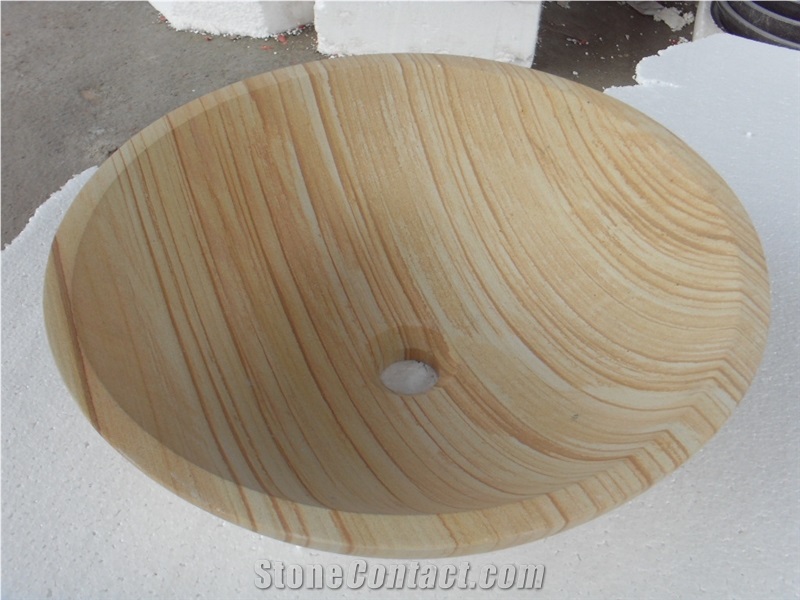 Yellow Wooden Sandstone Round Simple Basin