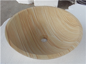 Yellow Wooden Sandstone Round Simple Basin