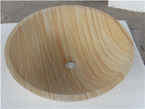 Yellow Wooden Sandstone Round Simple Basin