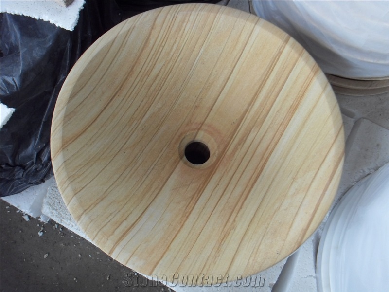 Yellow Wooden Sandstone Round Simple Basin