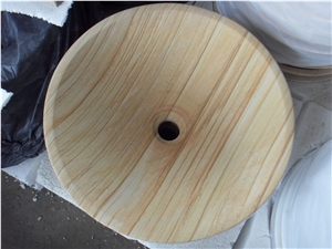 Yellow Wooden Sandstone Round Simple Basin