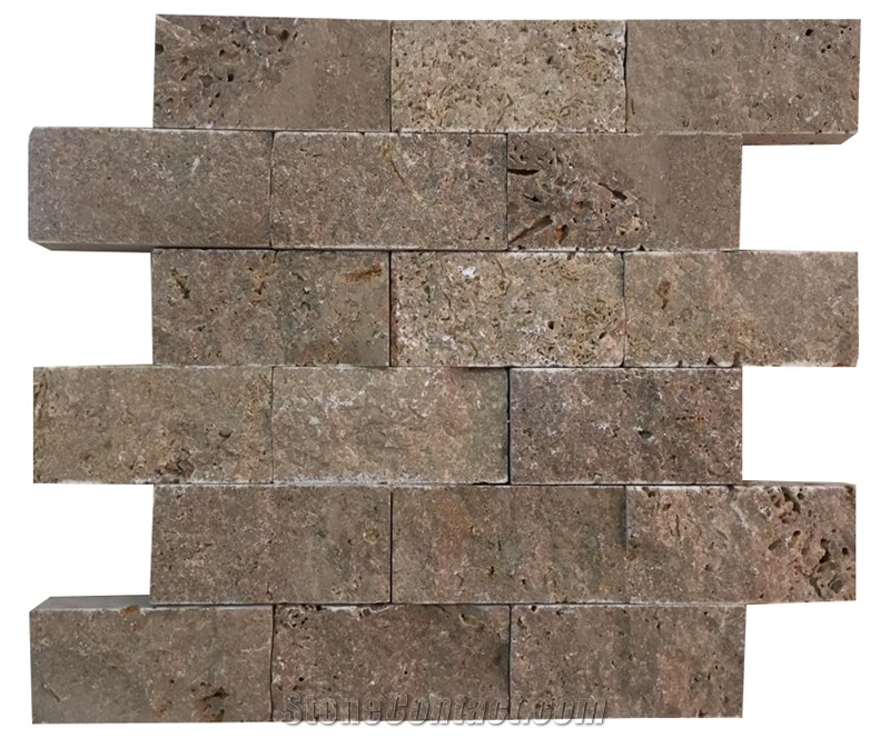 5x10cm Noce Travertine Split Face Mosaic