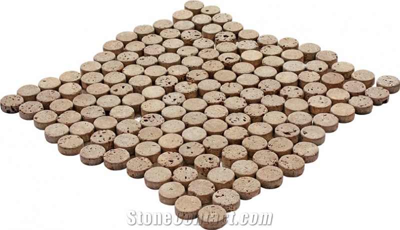 Noce Travertine Round Mosaic
