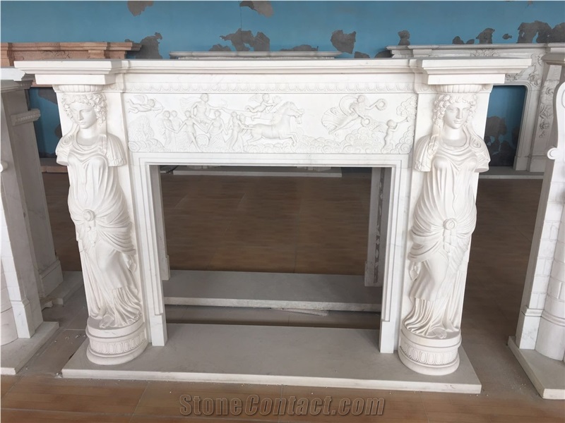 English Style Carrara Marble Fireplace Mantel