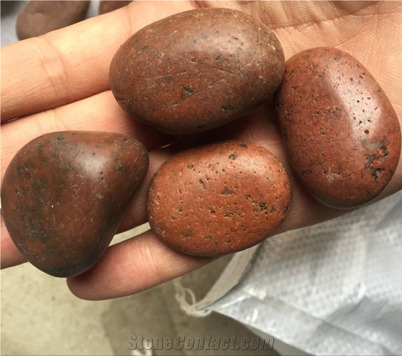 Natural River Decoration Stone Red Polish Pebbles