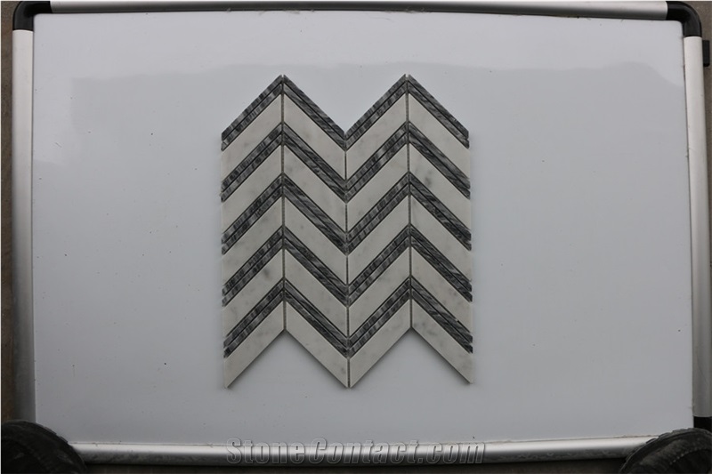 Heringbone Bianco Carrara,Bardiglio Light Mosaics