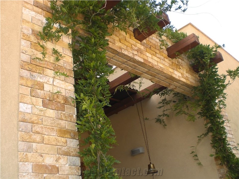 Gold Travertine Oro Wall, Jordan Gold Travertine Tumbled Wall Tiles