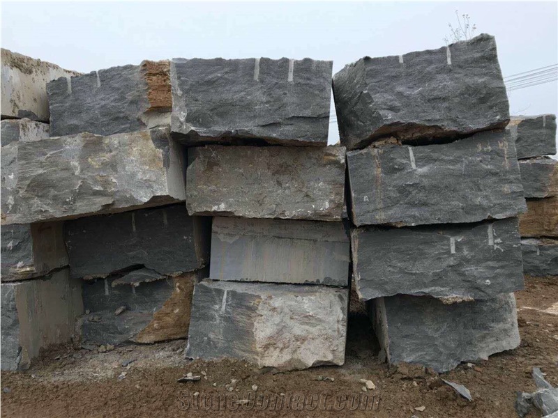 Blue Limestone Flammed Slabs Tiles