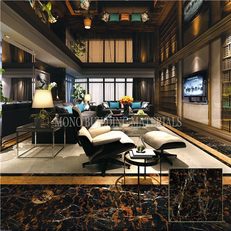 Italian Portoro Goled Veins Black Ceramic Tiles