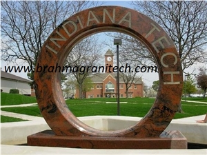 Stone Circle Fountain, Multicolor Red Granite Rolling Wheel Fountain