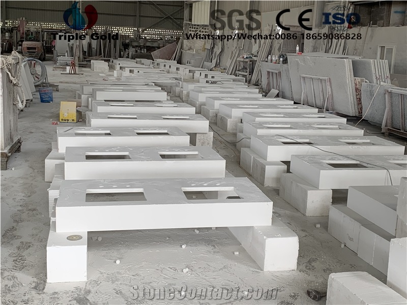 Absolute White Quartz Countertop Vanity Edge Glue