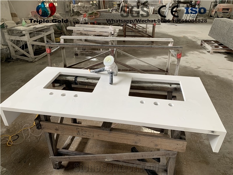 Absolute White Quartz Countertop Vanity Edge Glue