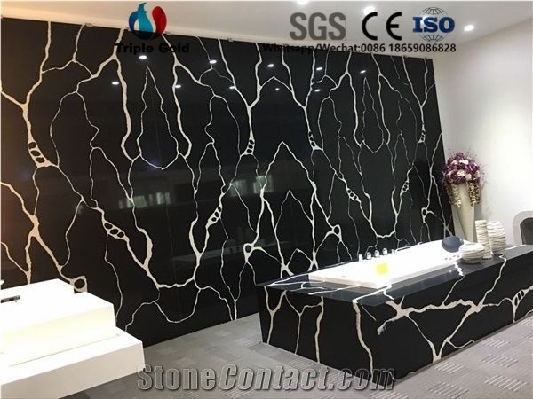 Calacatta Gold Black Quartz Bath Wall Panels