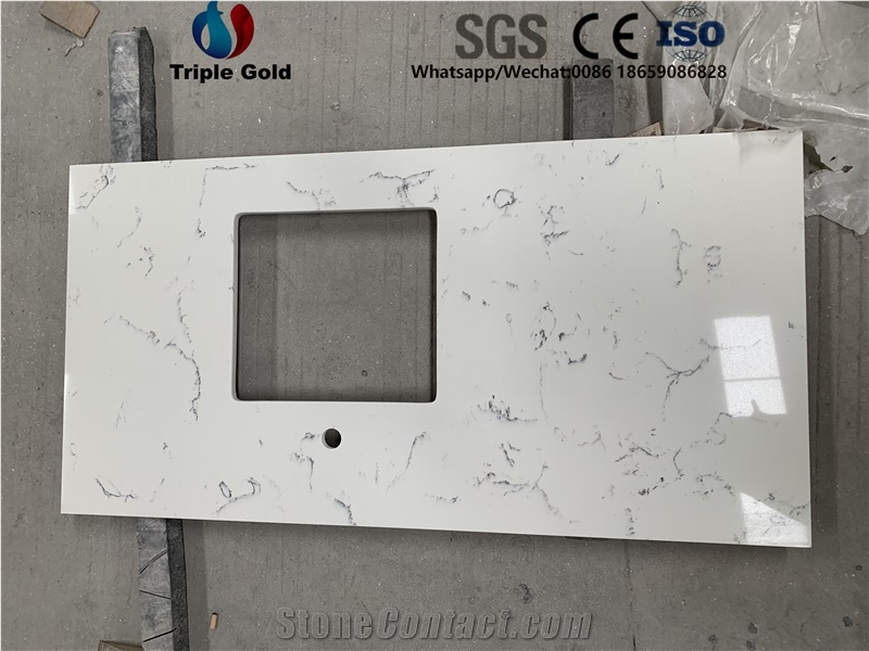 Carrara White Quartz Prefab Bath Tops Vanity