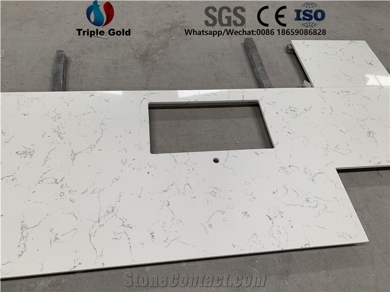 Carrara White Quartz Prefab Bath Tops Vanity