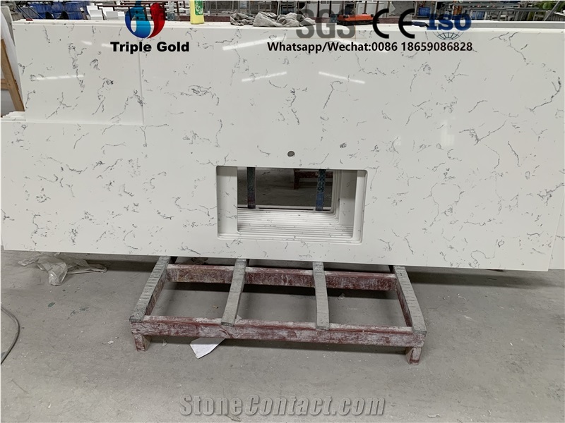 Carrara White Quartz Prefab Bath Tops Vanity