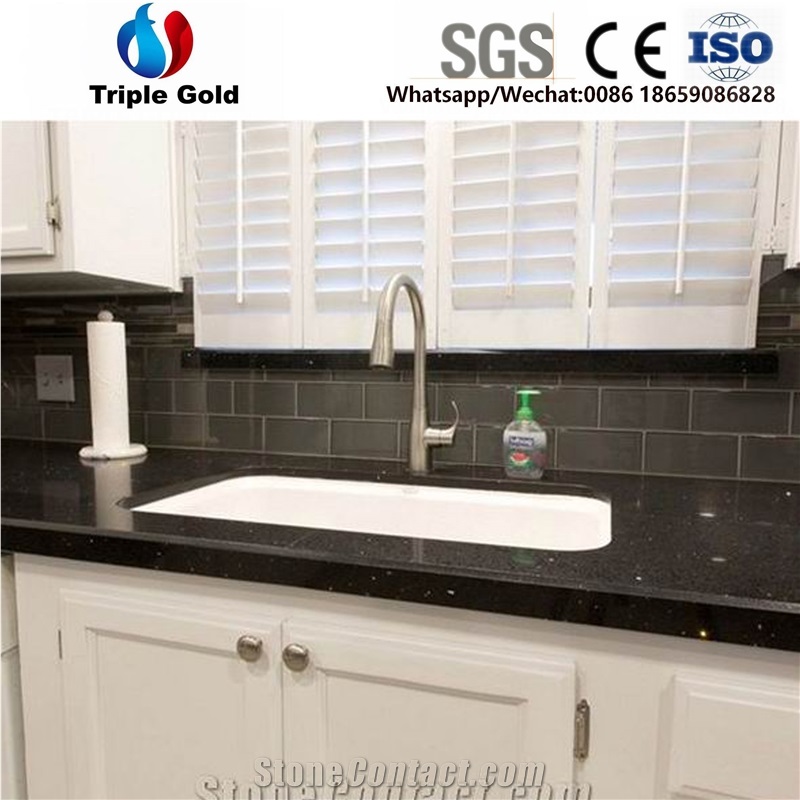 Sparkling Black Kitchen Quartz Stone Table Top
