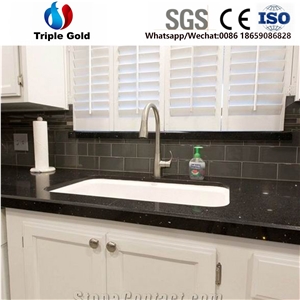 Sparkling Black Kitchen Quartz Stone Table Top