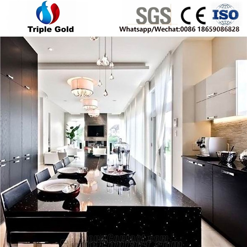 Sparkling Black Kitchen Quartz Stone Table Top