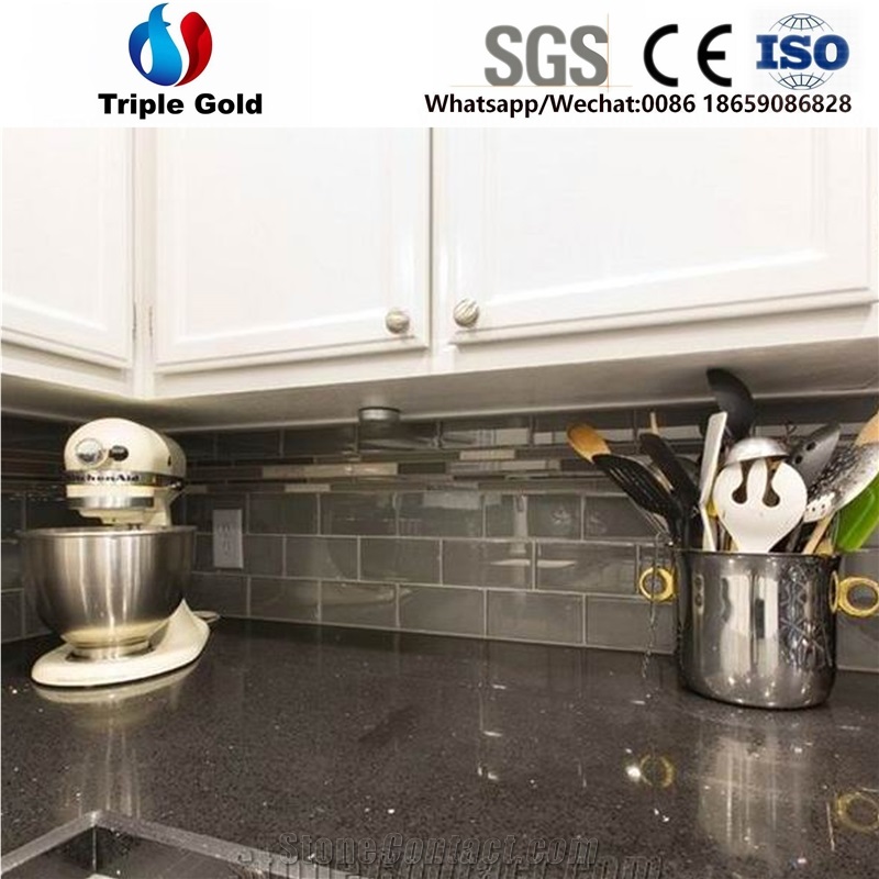 Sparkling Black Kitchen Quartz Stone Table Top