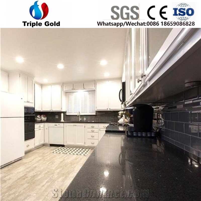 Sparkling Black Kitchen Quartz Stone Table Top