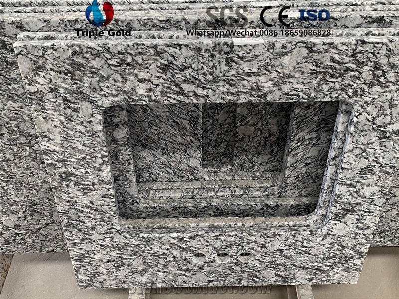 Spray White Sea Wave Prefab Countertops Bath Tops