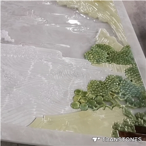 Polished Backlit Faux Alabaster Translucent Wall Stone Carving Art Works